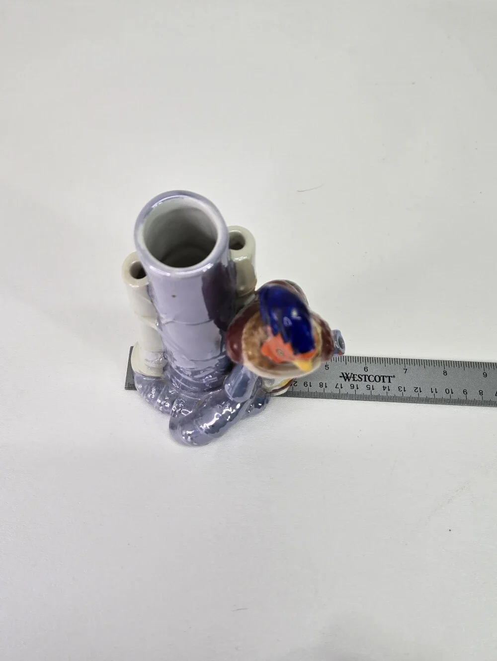 Vtg Japanese Lusterware Ceramic Parrot Bamboo Bud Vase Made in Japan Porcelain